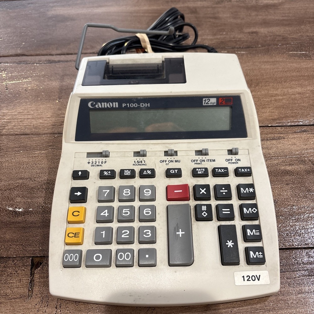 Canon P100-DH Electronic Calculator 120V 60Hz 12 Digit 2 Color Works Tested